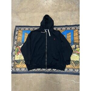 VTG Polo Ralph Lauren Zip Up Mens 4XL 4XB Sweatshirt Black Hood Jacket Thermal